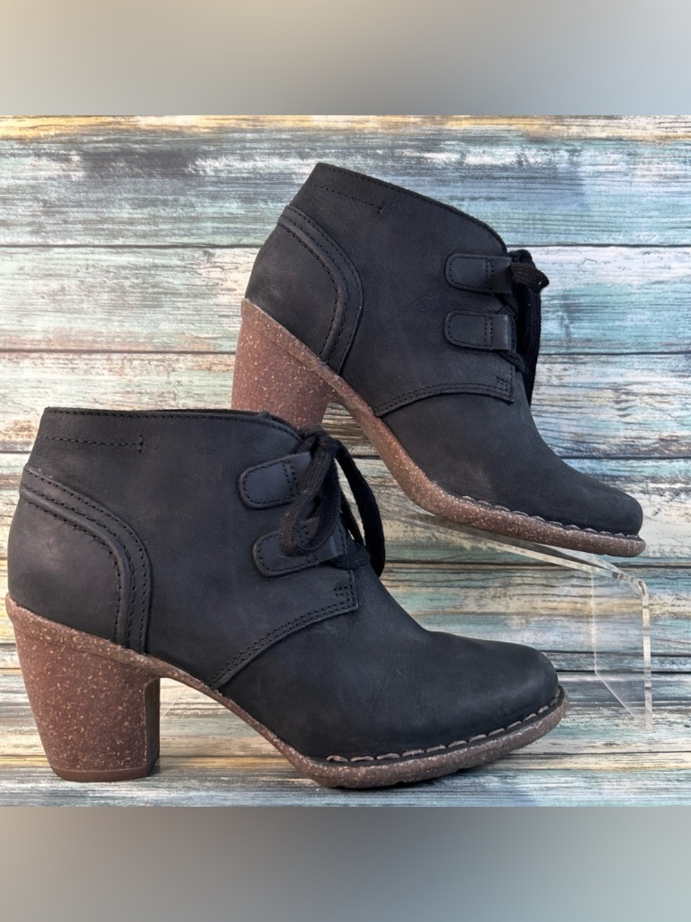 Clarks Carleta Lyon Booties Womens Size 6 Smooth Black Leather Combat Moto Ankle
